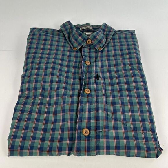 Duluth Trading Co Men's Plaid Relaxed Fit Size L Blue Button Down Short Sleeve - Picture 3 of 11